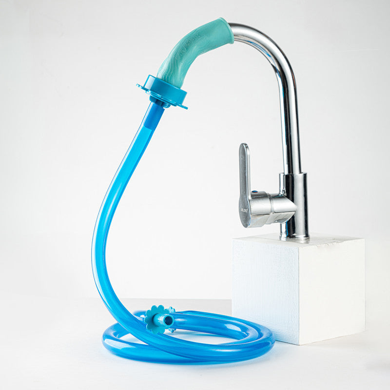 Flexible silicone pet bath hose coiled for storage
