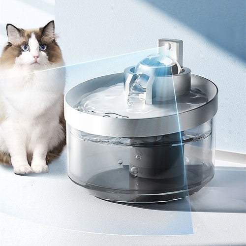 Furly cordless cat water fountain with clear tank and flowing water